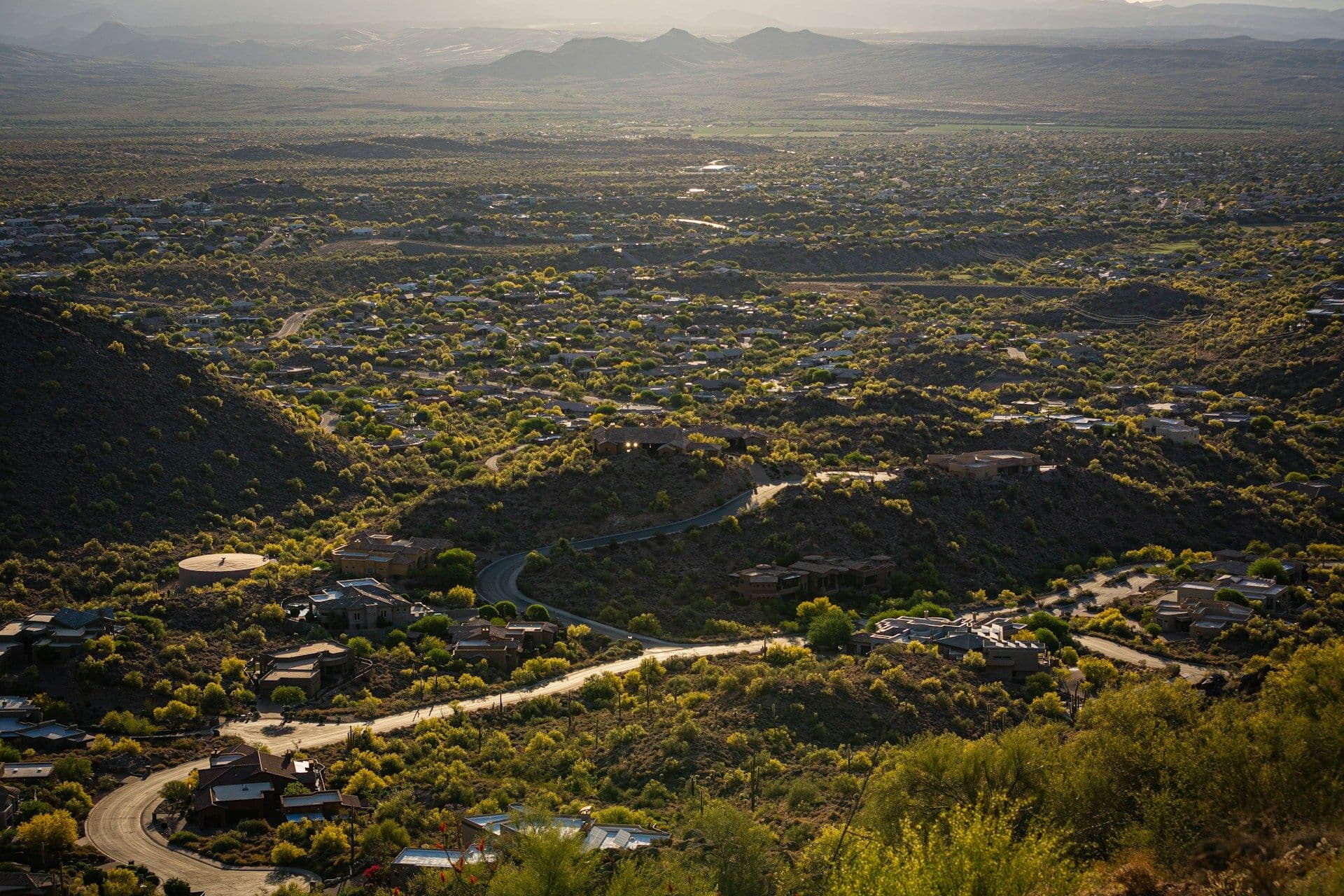 A photo of Tucson at sunset from above.